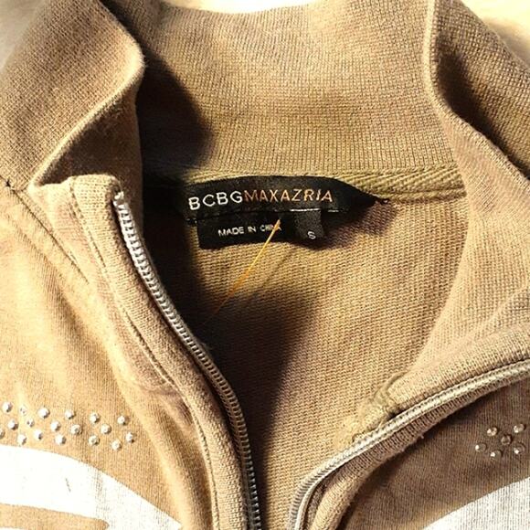 BCBGMaxAzria RHINESTONES Hoodie Jacket Sz Small TAN Bling Glam Paris Hilton Y2k - Picture 6 of 6
